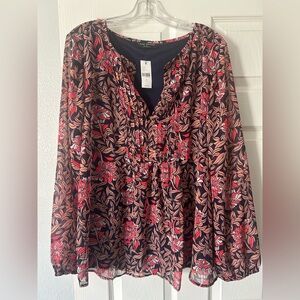 Lane Bryant Floral Pink and Navy Blouse Plus Size